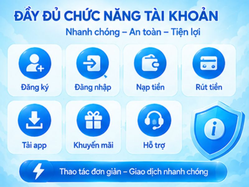 Đầy đủ các chức năng tài khoản cần thiết